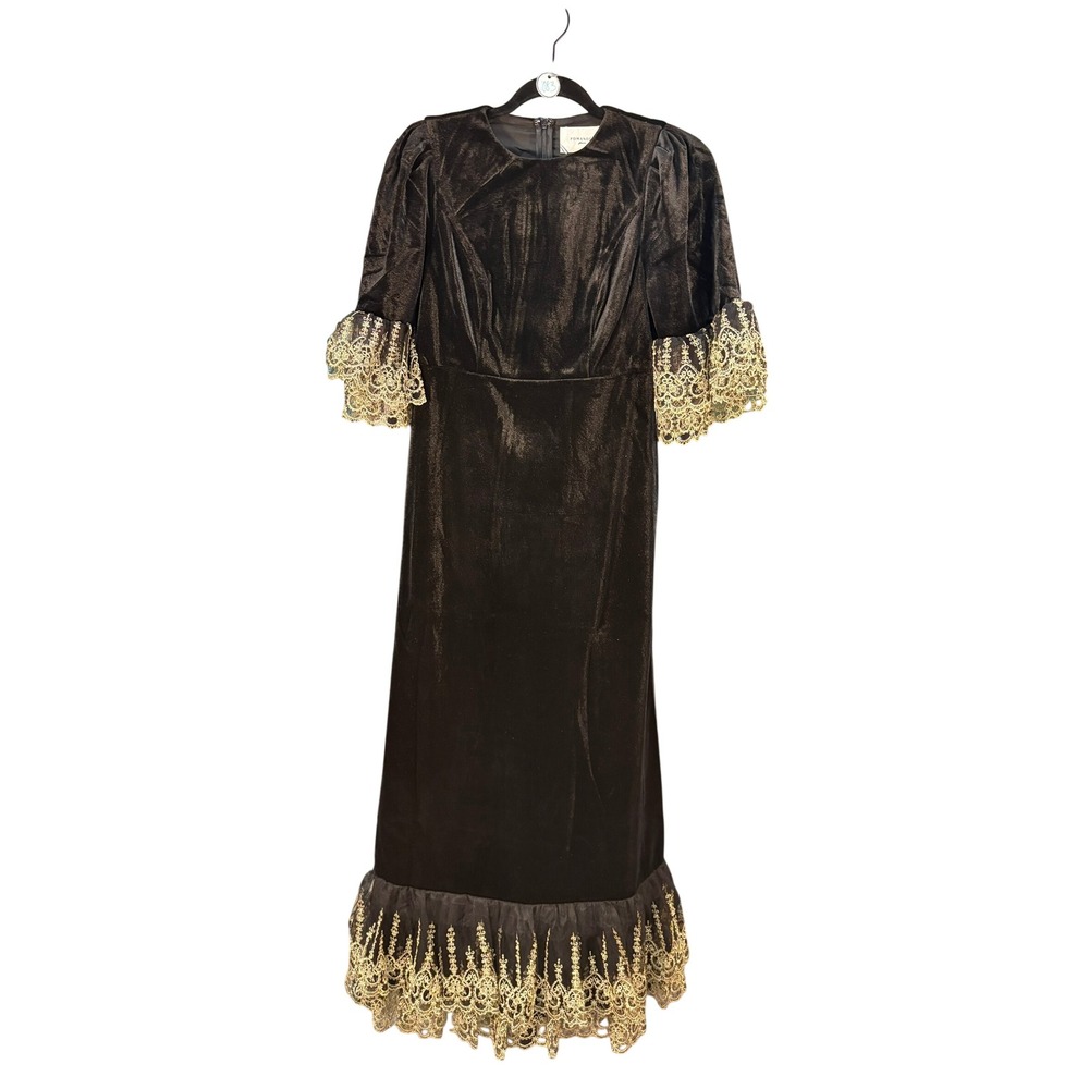 NWT Tuckernuck Pomander Place Lilleth Black Velvet Maxi Dress Gold ($298) XS - Picture 7 of 14